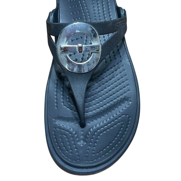 Womens Crocs Black Platform Sandals W11 With Silver Buckle Accent - Picture 6 of 11